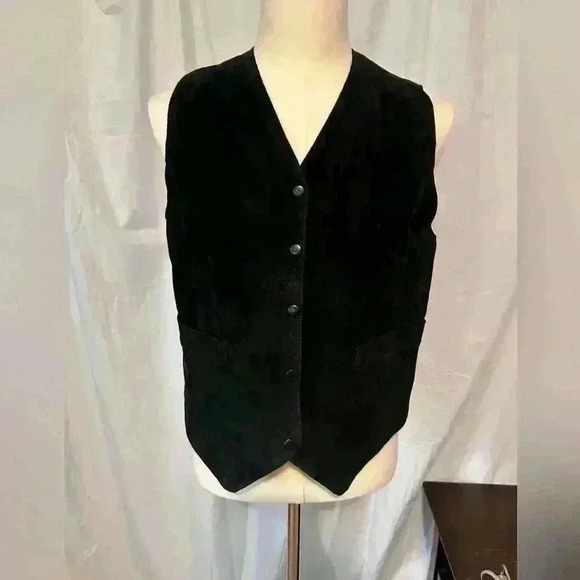 Men’s Suede Vest. Black. Satin Back. Snap Closure. Size Medium - Picture 1 of 6